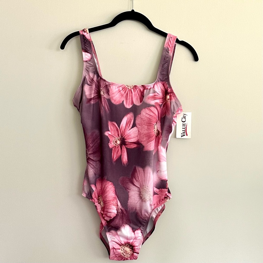 🌸VINTAGE Athena Deadstock Mauve Pink Purple Floral Swimsuit